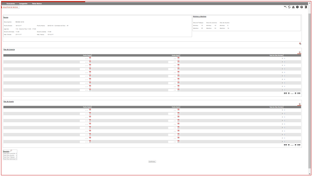 formulario de receso