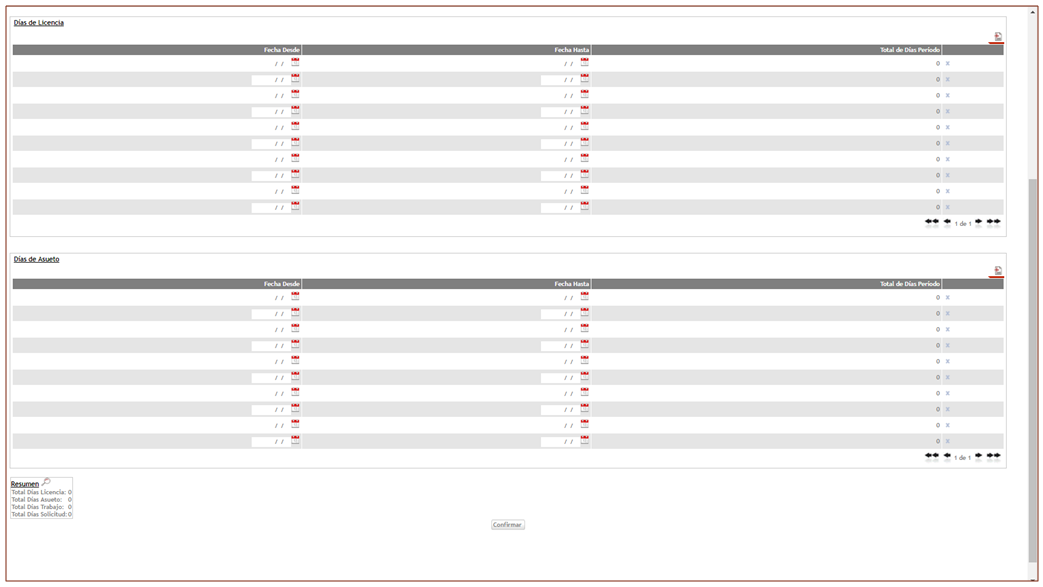 grilla del formulario de receso